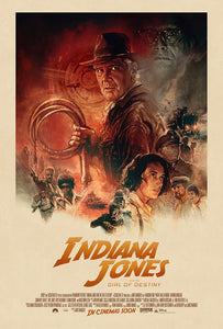 An original movie poster for the film Indiana Jones and the Dial of Destiny