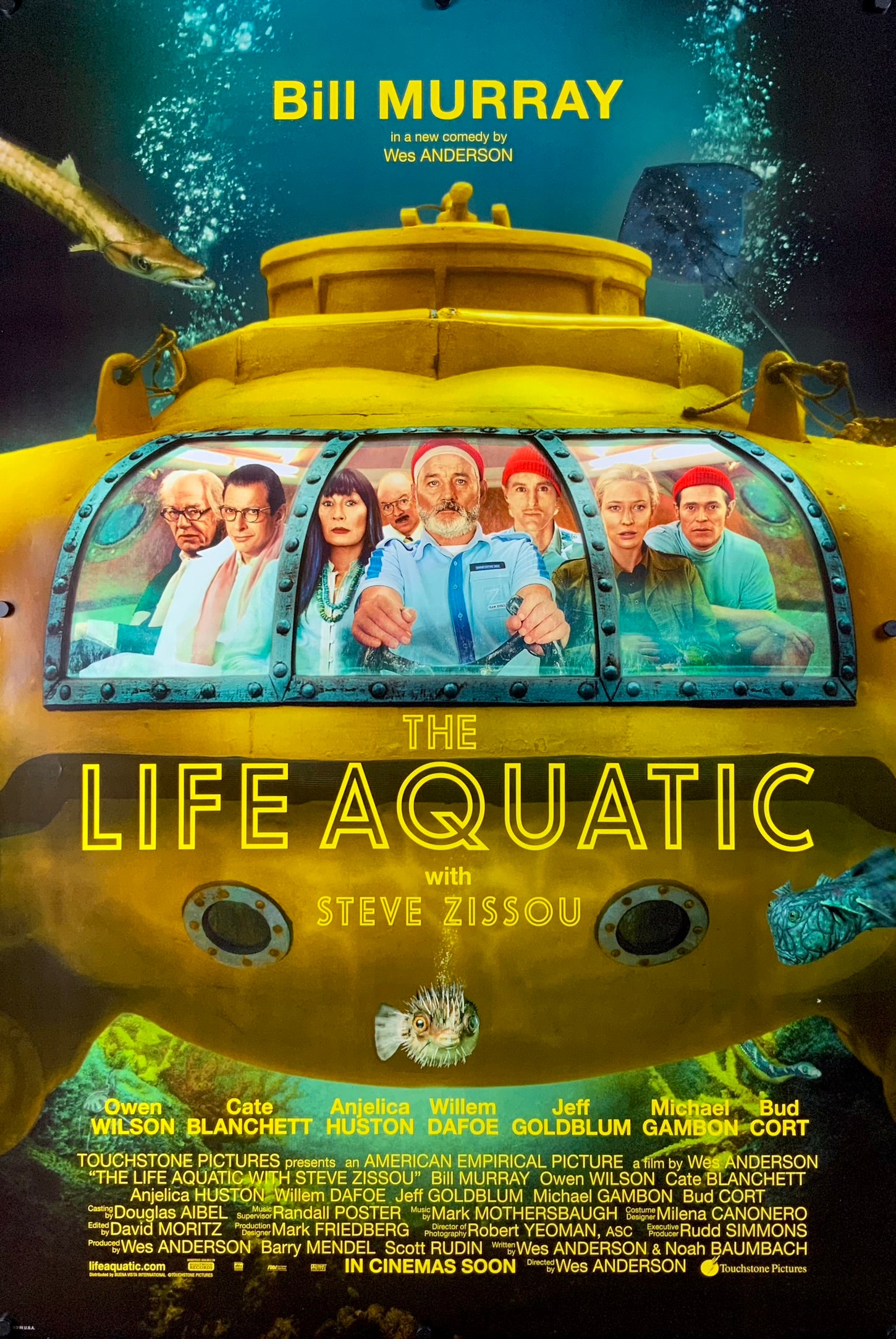 An original movie poster for the Wes Anderson film The Life Aquatic with Steve Zissou