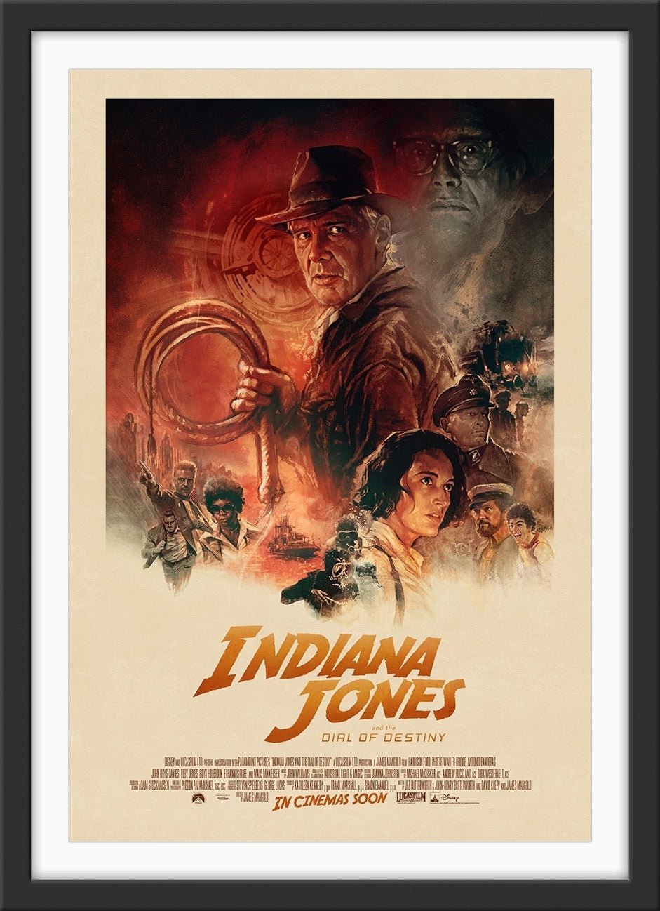 An original movie poster for the film Indiana Jones and the Dial of Destiny