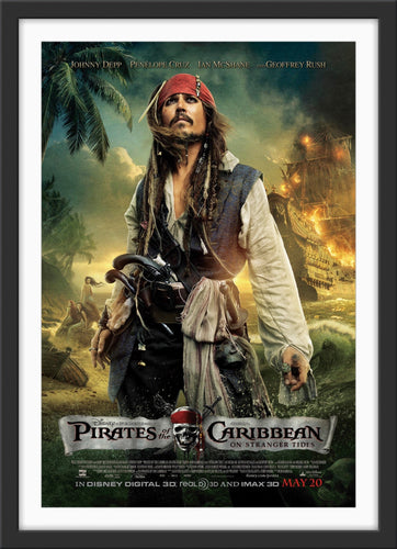 An original movie poster for the film Pirates of the Caribbean On Stranger Tides