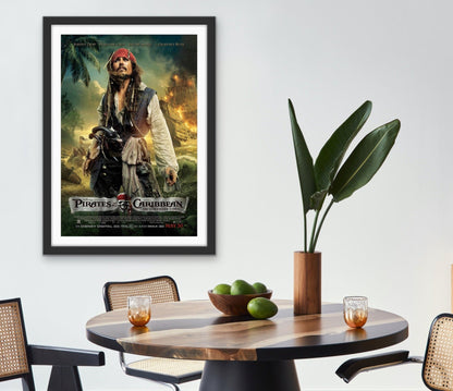 An original movie poster for the film Pirates of the Caribbean On Stranger Tides