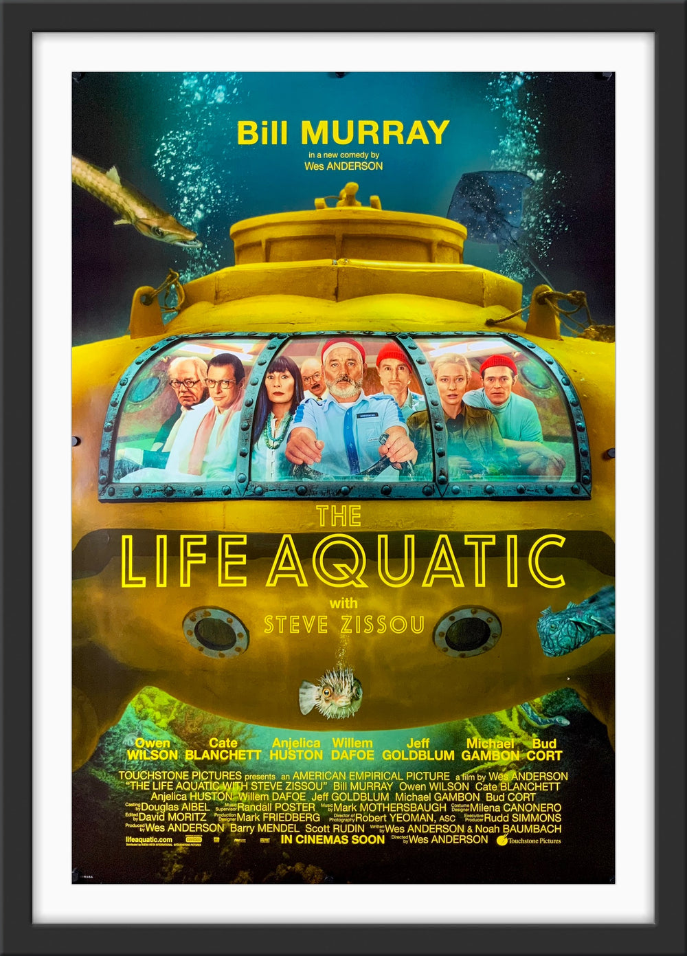 An original movie poster for the Wes Anderson film The Life Aquatic with Steve Zissou
