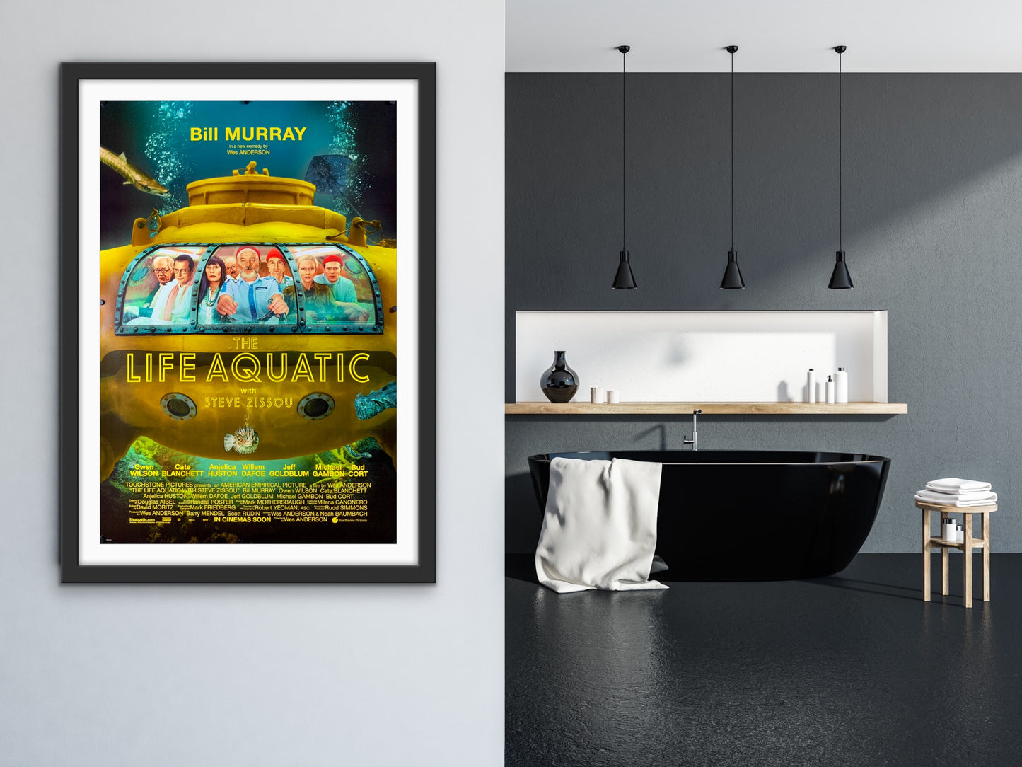 An original movie poster for the Wes Anderson film The Life Aquatic with Steve Zissou