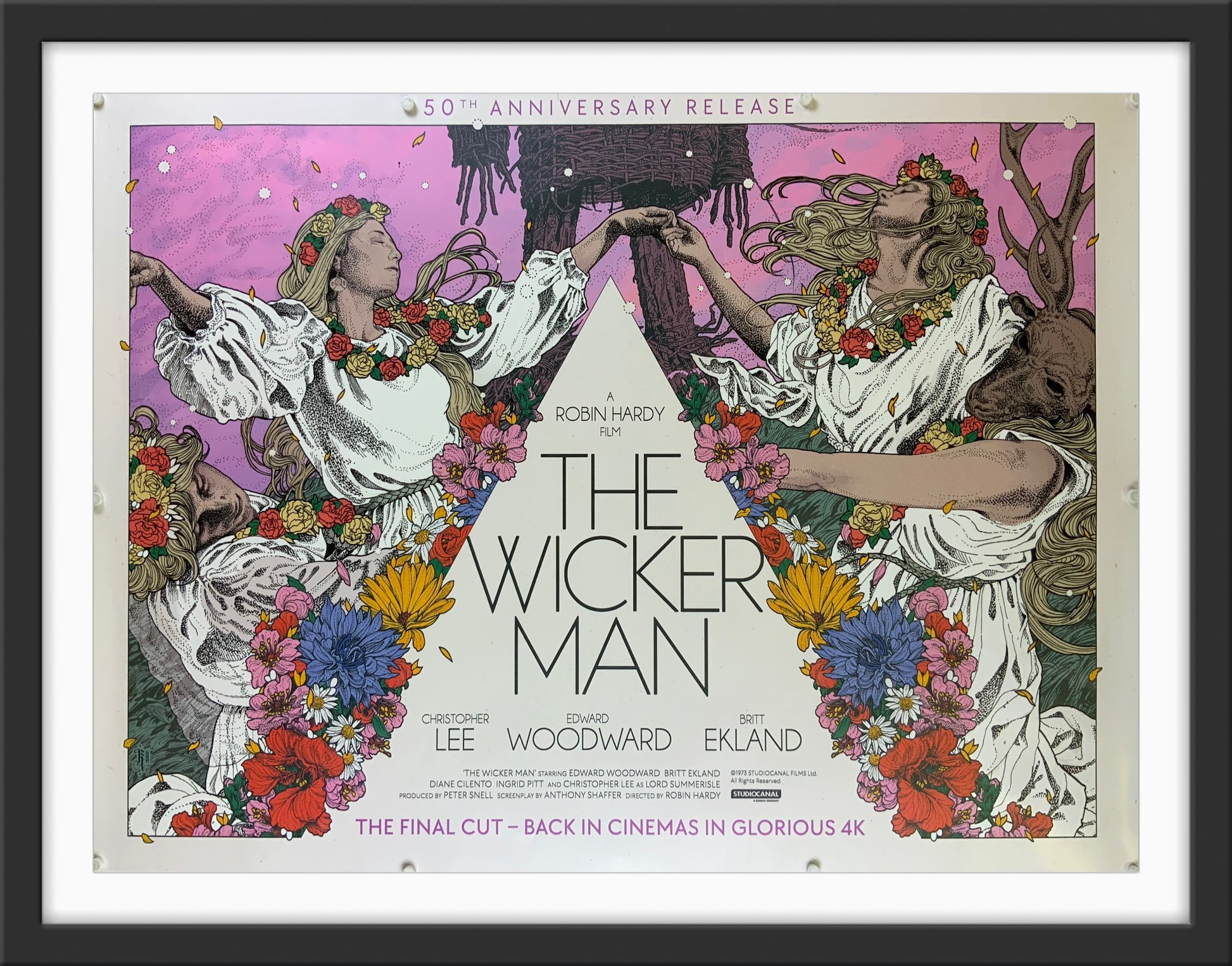 An original UK quad movie poster for the 50th Anniversary of the film The Wicker Man