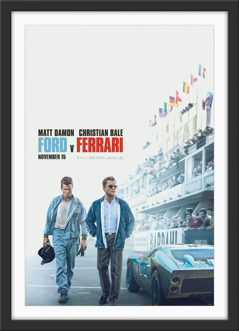 An original movie poster for the film Ford v Ferrari (Le Mans 66)