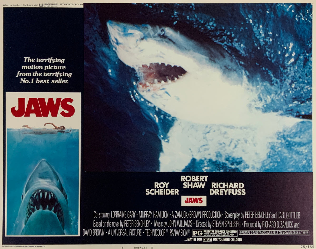 An original 11x14 lobby card from 1975 for the film Jaws