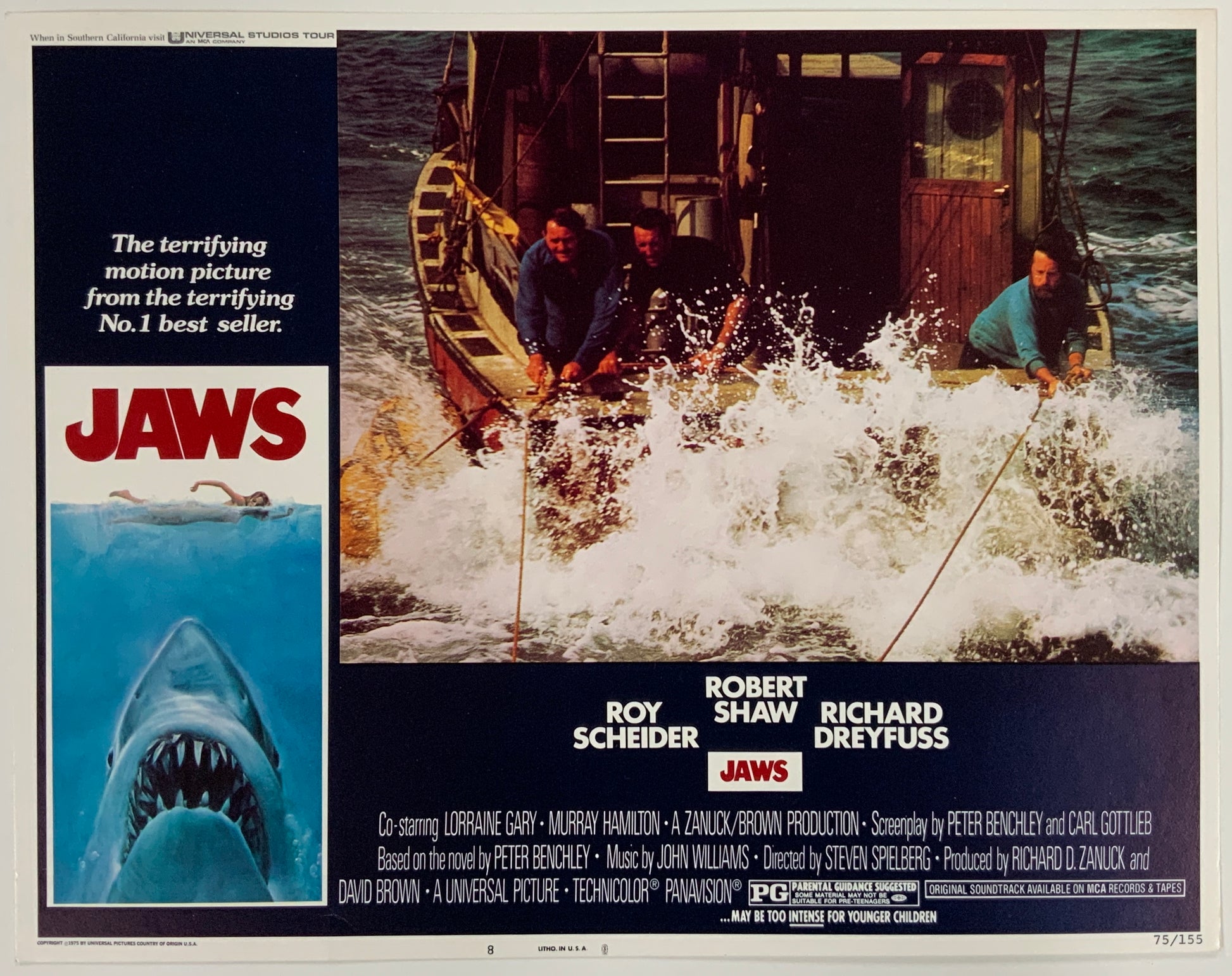 An original 11x14 lobby card from the original 1975 release of Jaws