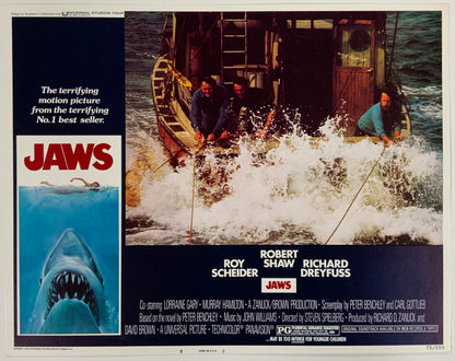 An original 11x14 lobby card from the original 1975 release of Jaws