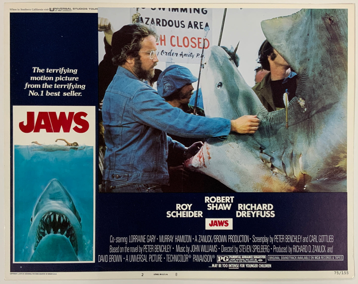 An original 11x14 lobby card from the original 1975 release of Jaws