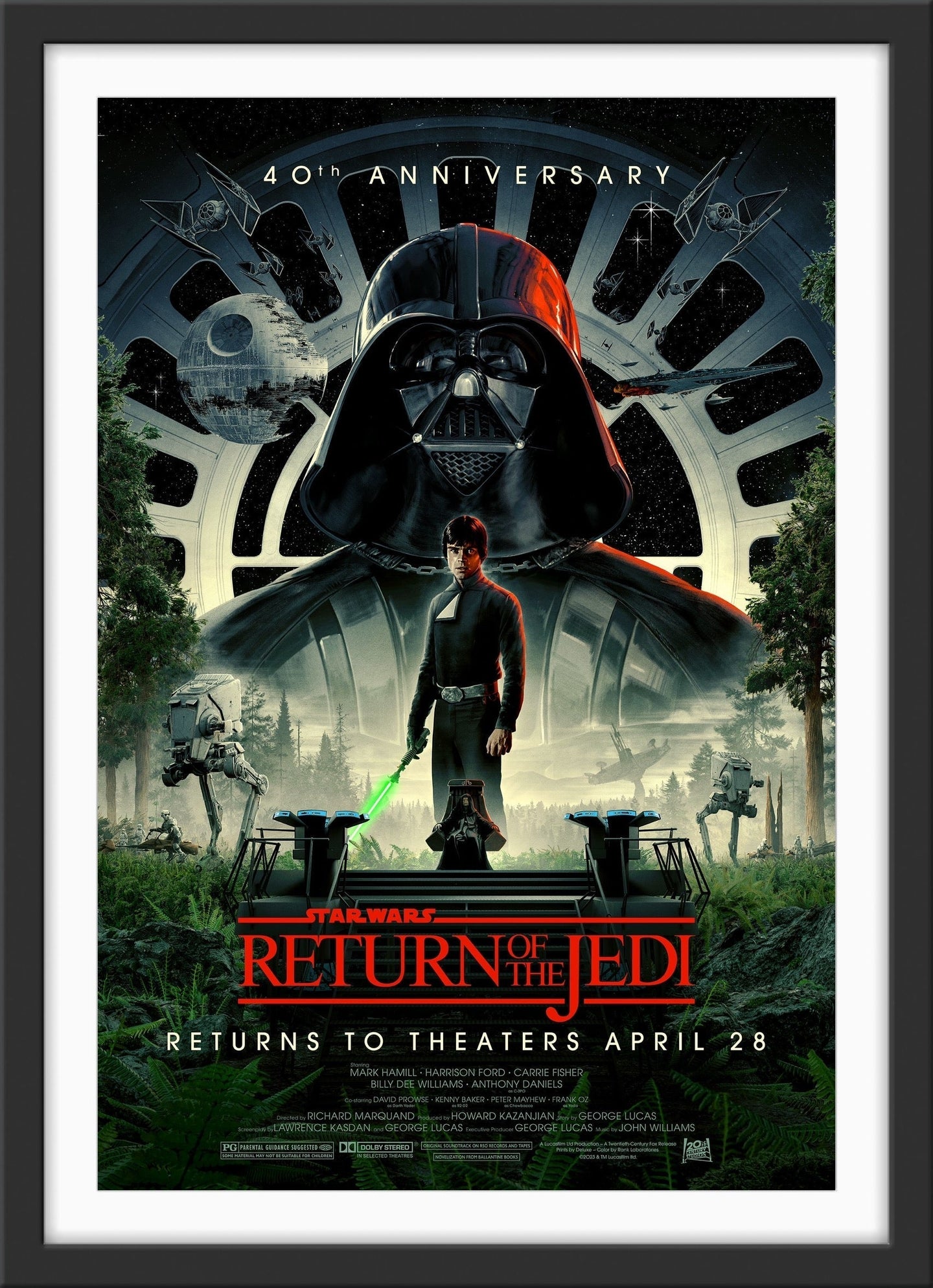 An original 40th anniversary movie poster for the Star Wars film Return of the Jedi with art by Matt Ferguson