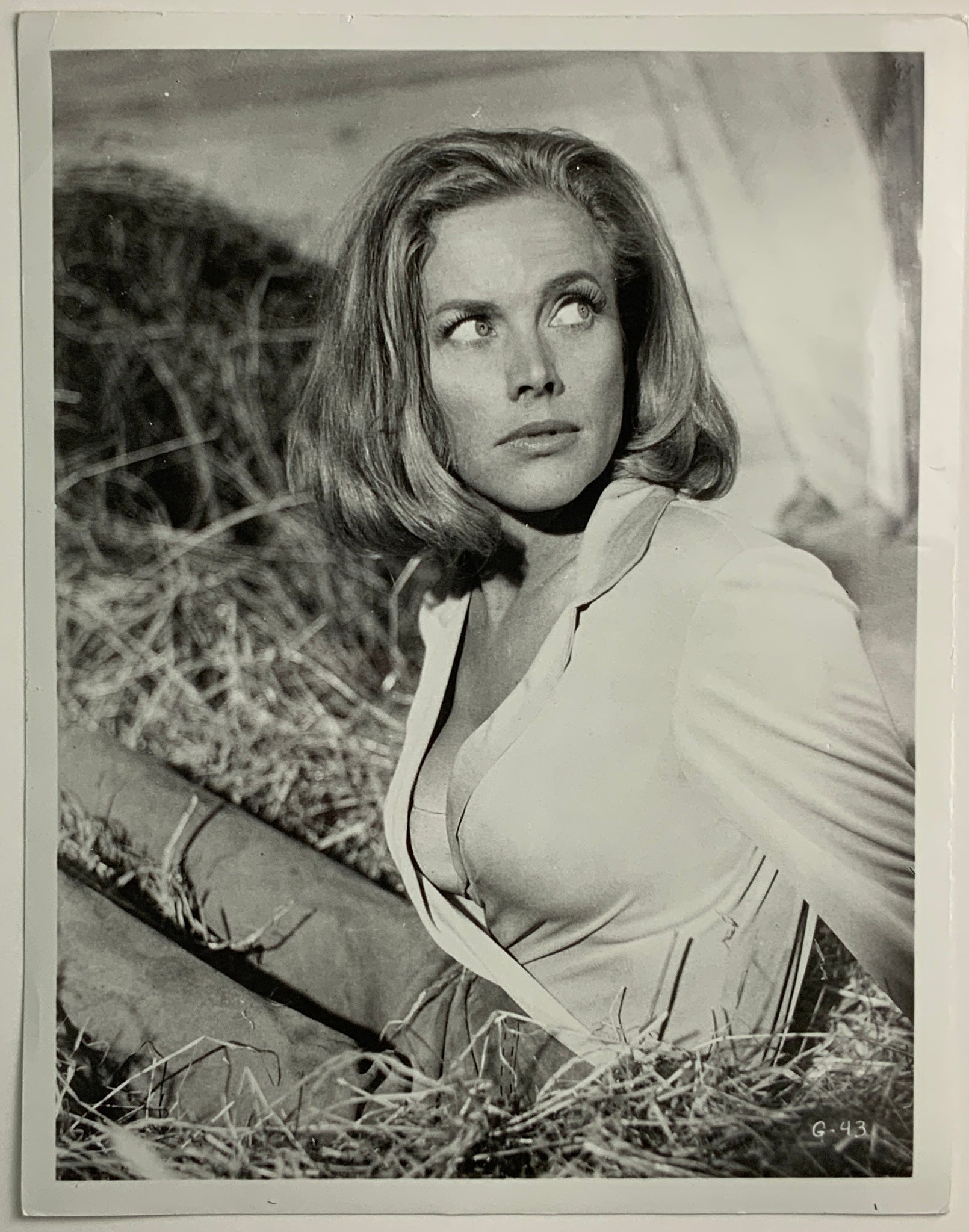An original 8x10 movie still of Honor Blackman as Pussy Galore in the James Bond film Goldfinger