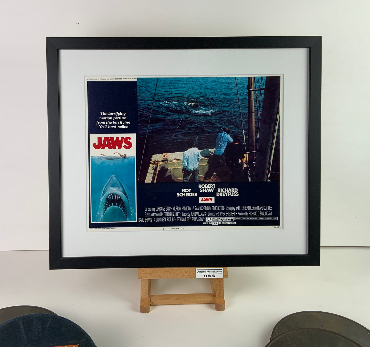 An original 11x14 lobby card from 1975 for the film Jaws