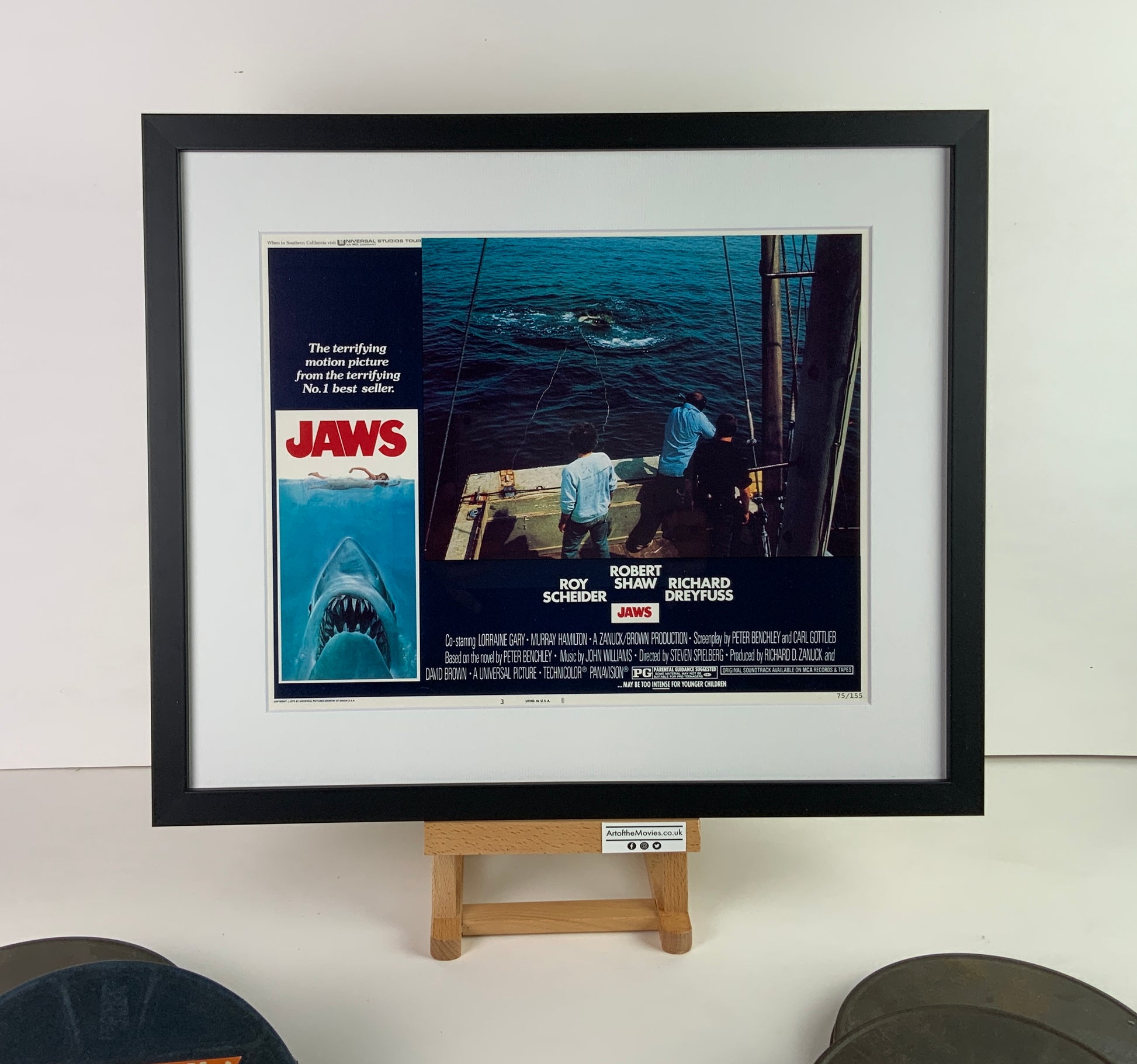 An original 11x14 lobby card from 1975 for the film Jaws