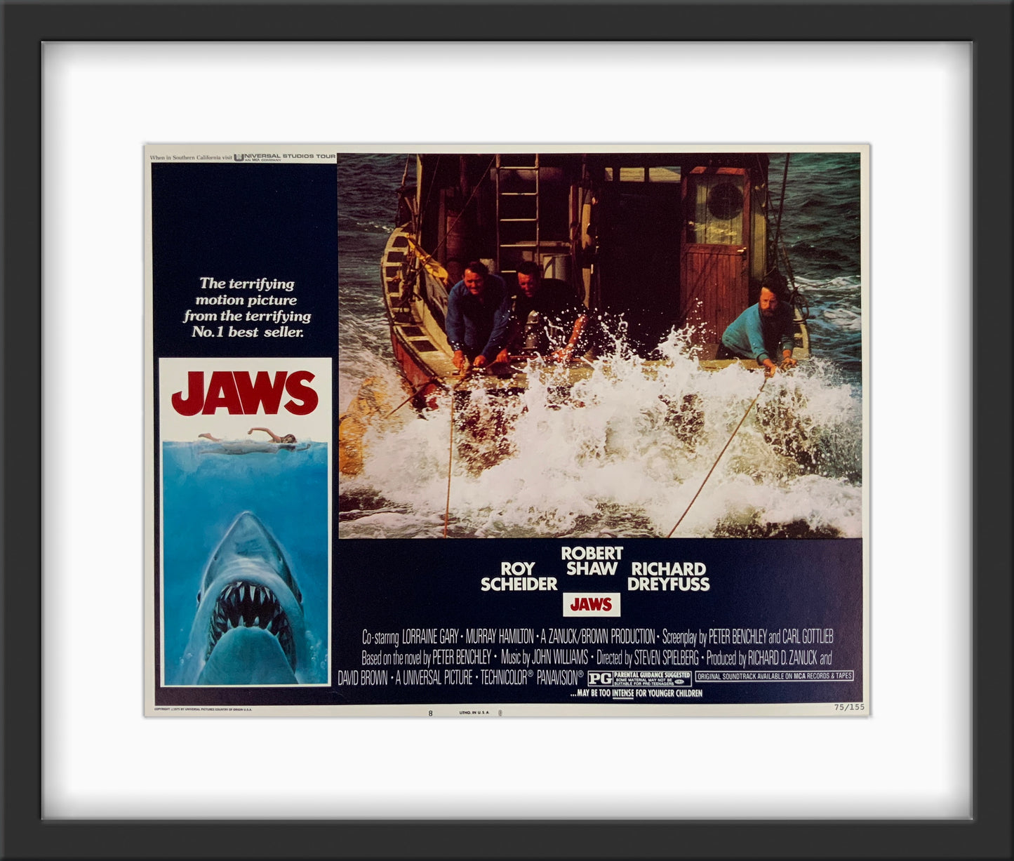 An original 11x14 lobby card from the original 1975 release of Jaws