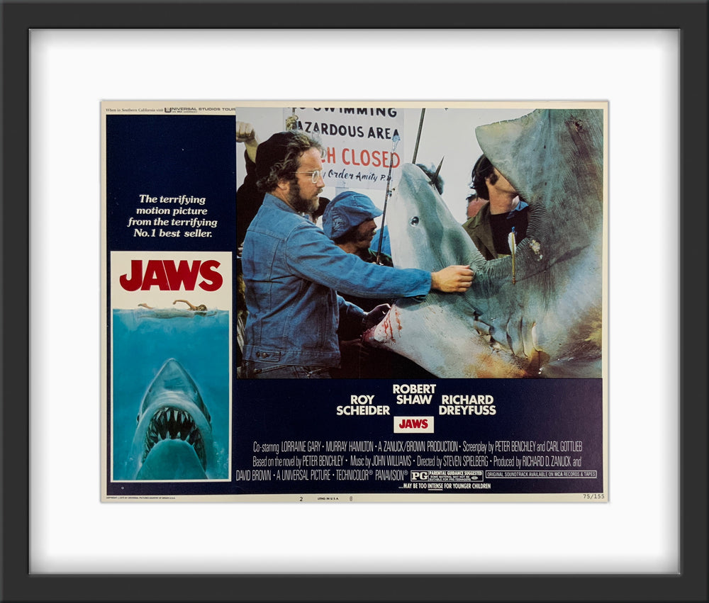 An original 11x14 lobby card from the original 1975 release of Jaws