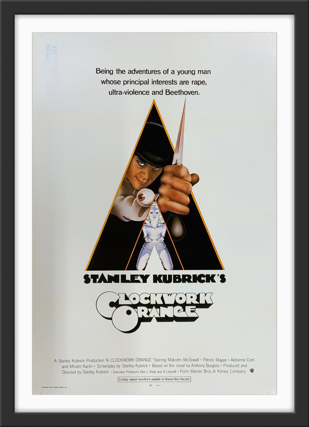 An original movie poster for the Stanley Kubrick film A Clockwork Orange