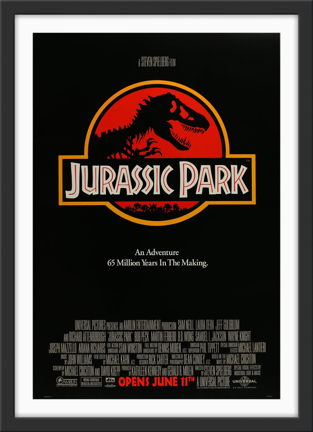 An original double-sided movie poster for the film Jurassic Park