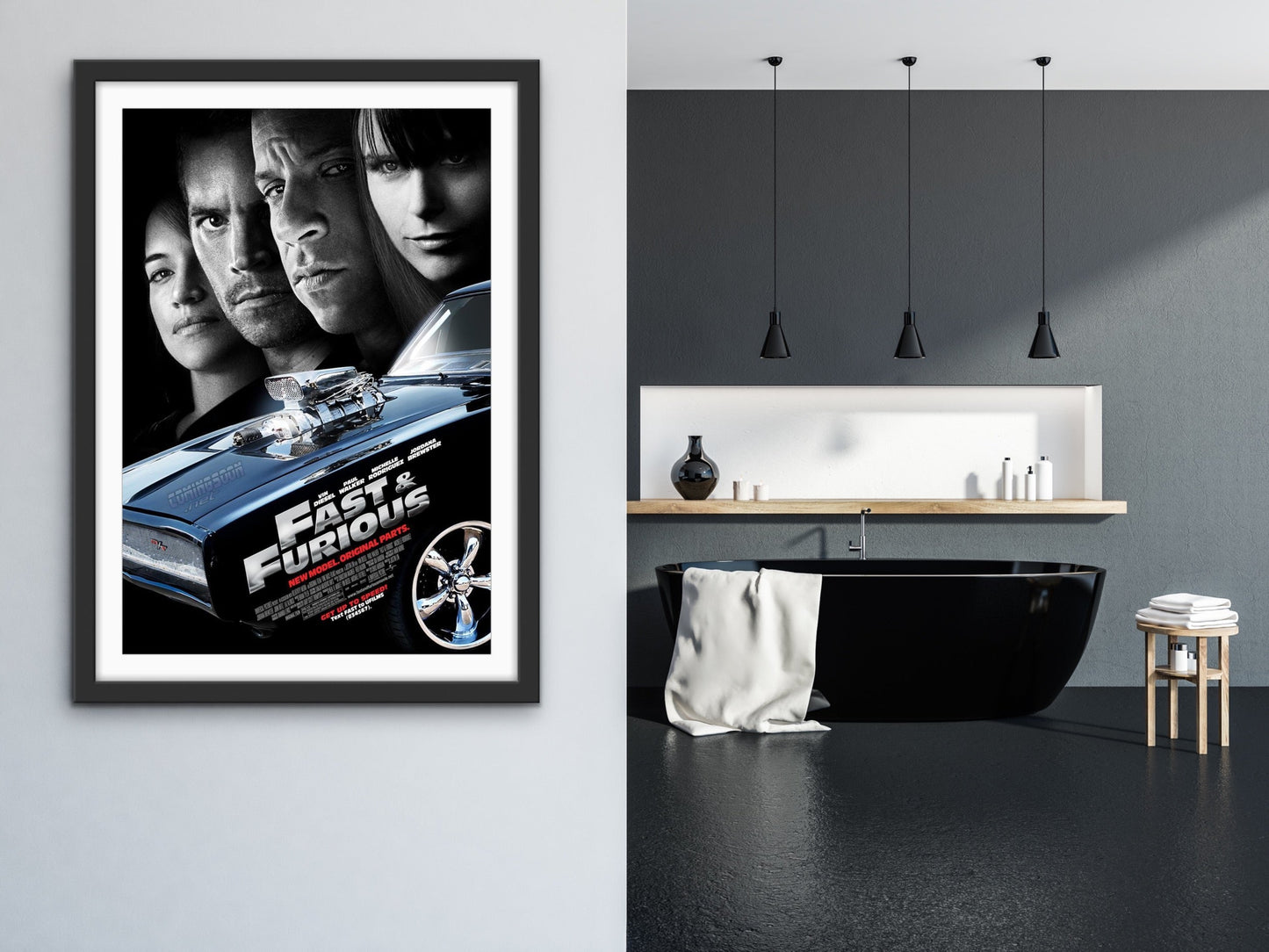 An original movie poster for the film Fast and Furious