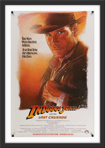 An original movie poster for the film Indiana Jones and the Last Crusade