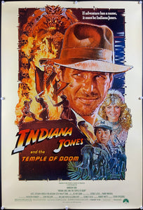 An original movie poster for the film Indiana Jones and the Temple of Doom