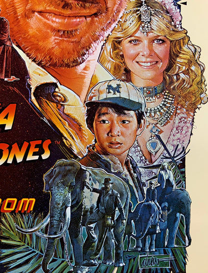 An original movie poster for the film Indiana Jones and the Temple of Doom