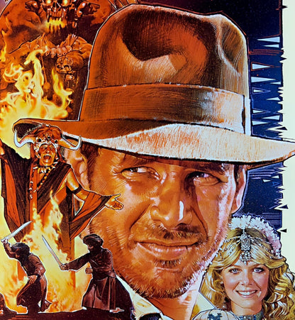 An original movie poster for the film Indiana Jones and the Temple of Doom