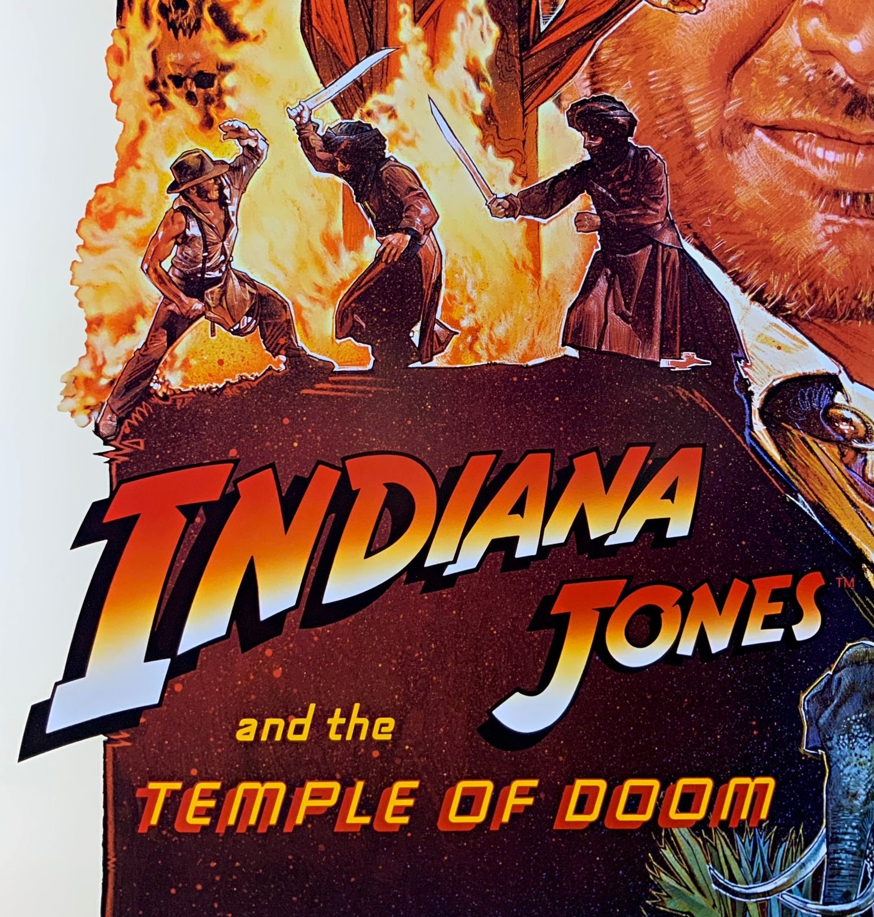 An original movie poster for the film Indiana Jones and the Temple of Doom