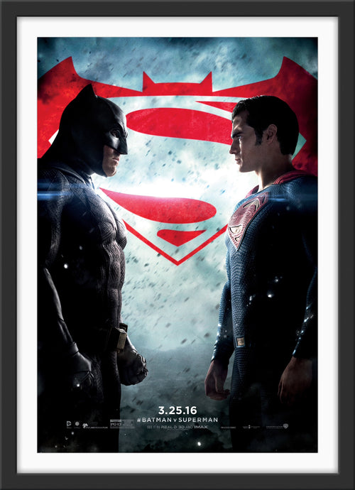 An original movie poster for the film Batman v Superman Dawn of Justice