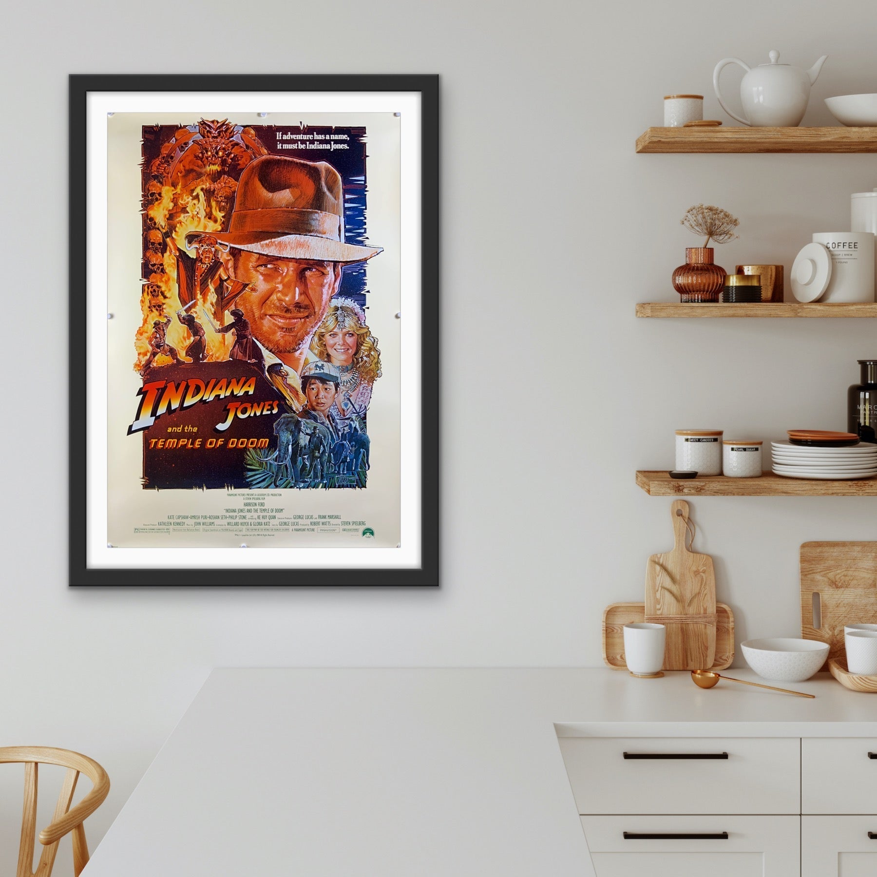 An original movie poster for the film Indiana Jones and the Temple of Doom