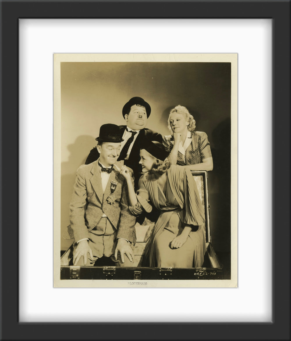 An original movie still from the Laurel and Hardy film Block Heads