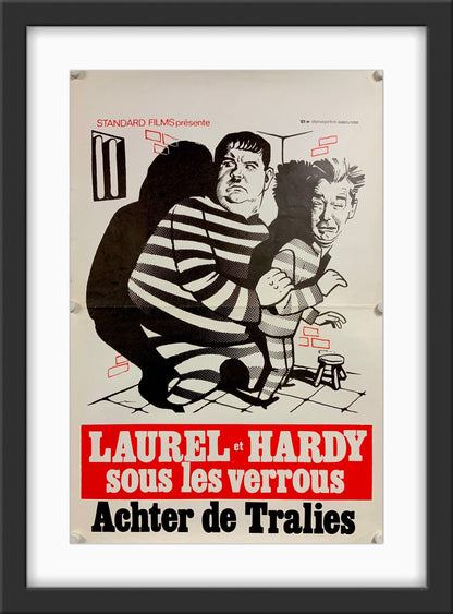An original Belgian poster for the Laurel and Hardy film Pardon Us