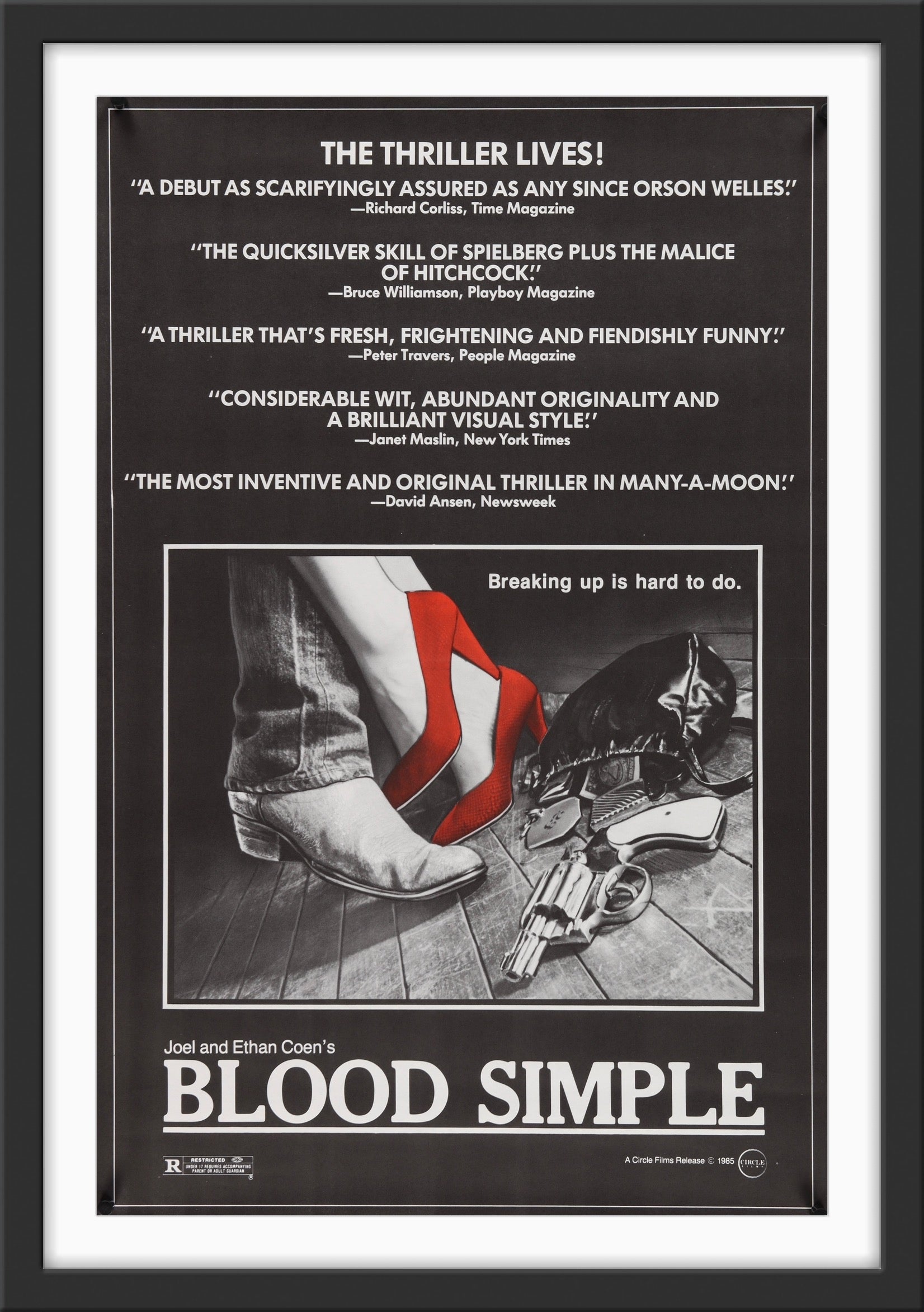An original movie poster for the Coen Brothers' film Blood Simple