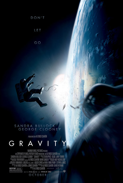 An original movie poster for the Sandra Bullock film Gravity