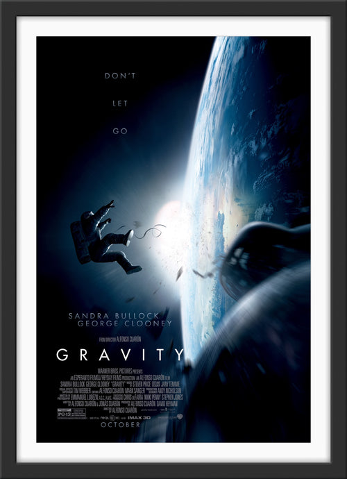 An original movie poster for the Sandra Bullock film Gravity