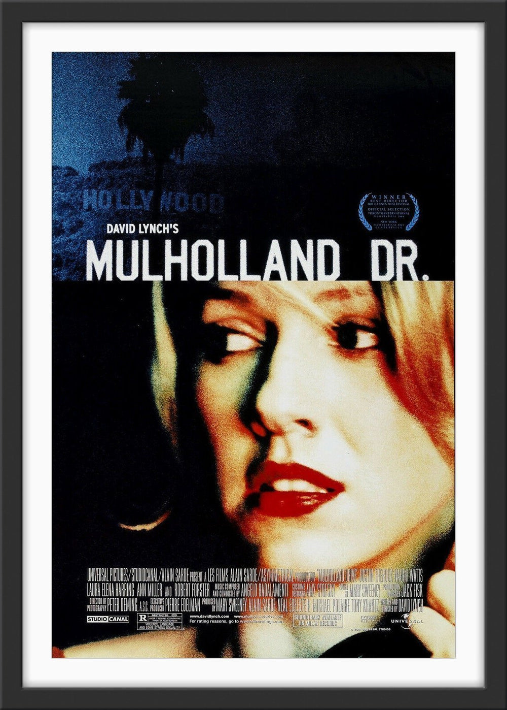 An original movie poster for the David Lynch film Mulholland Drive