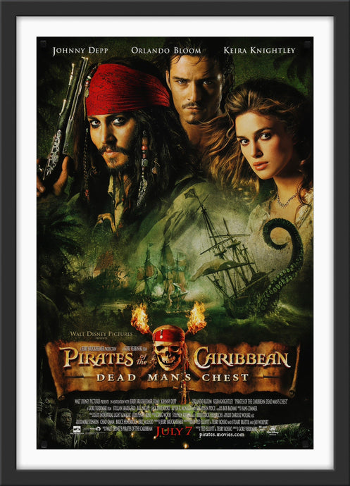 An original movie poster for the film Pirates of the Caribbean Dead Man's Chest