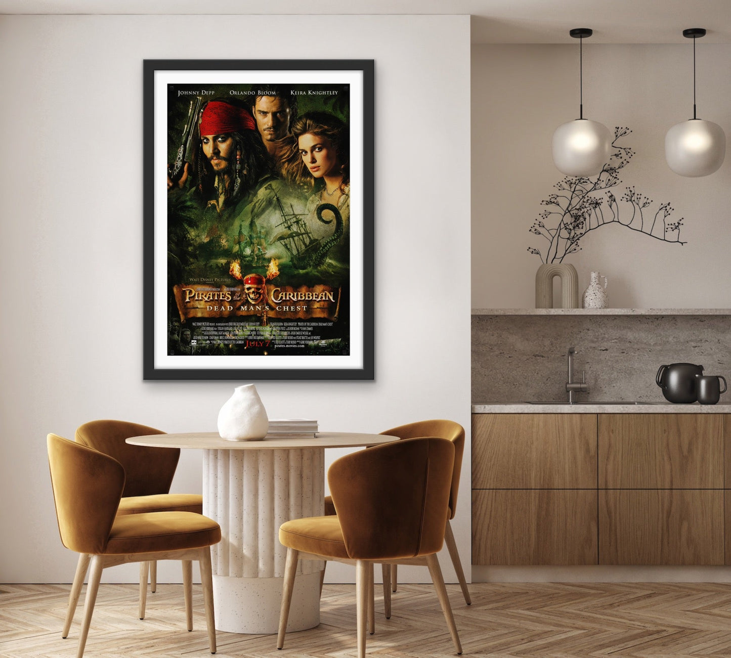 An original movie poster for the film Pirates of the Caribbean Dead Man's Chest