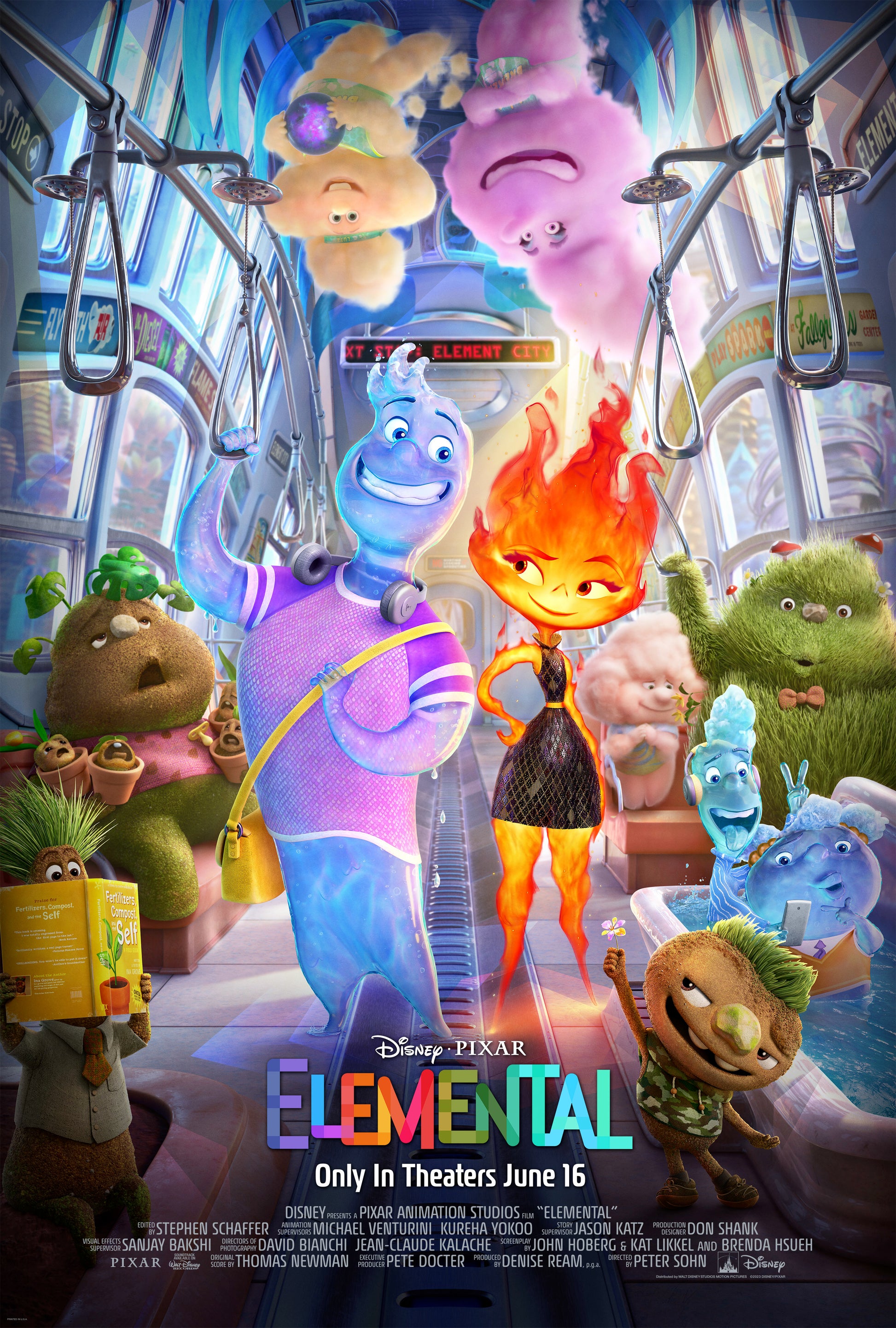 An original movie poster for the Disney Pixar film Elemental