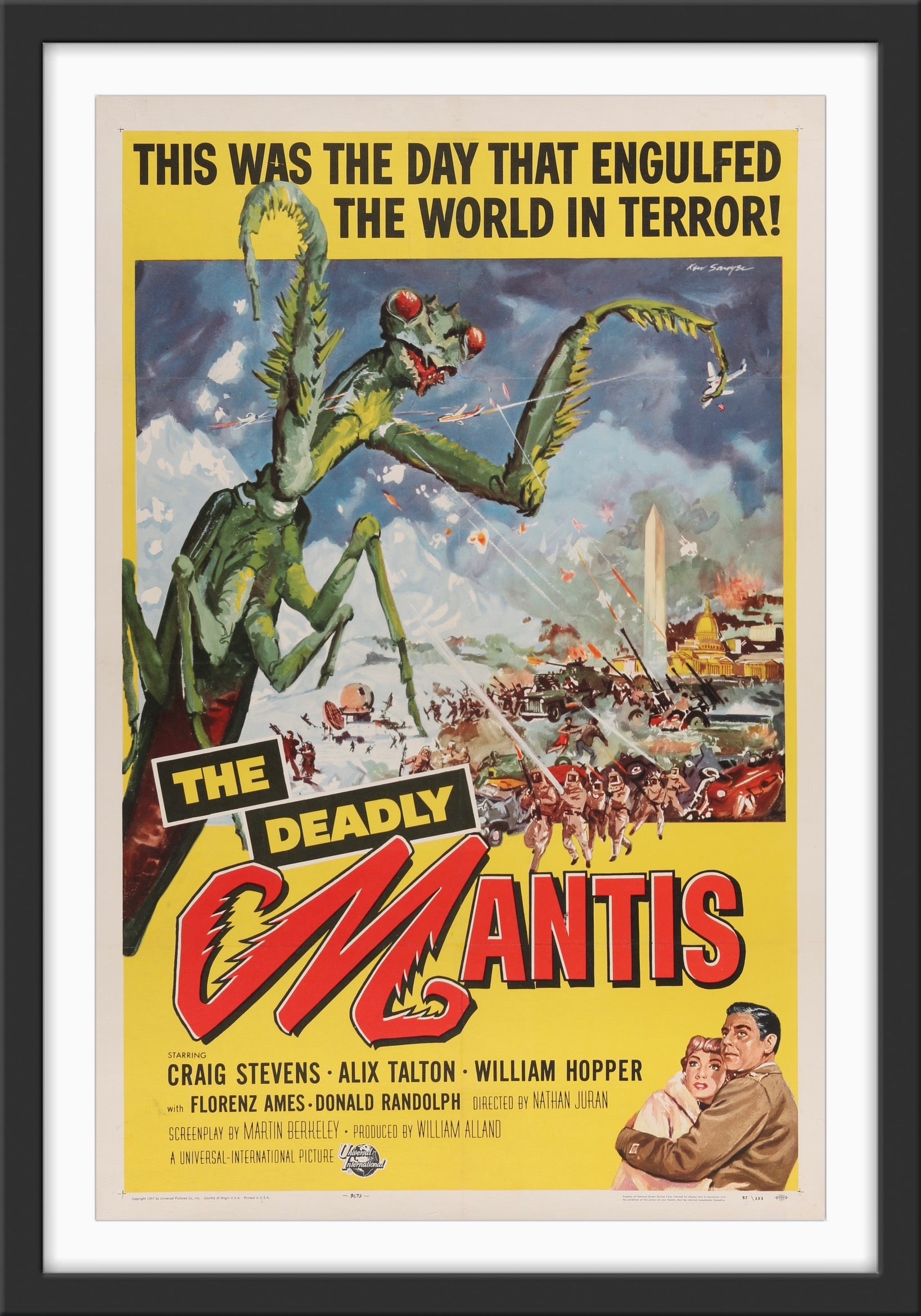 An original movie poser for the 1950s sci-fi The Deadly Mantis