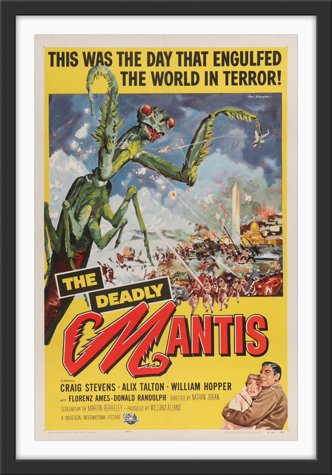 An original movie poser for the 1950s sci-fi The Deadly Mantis