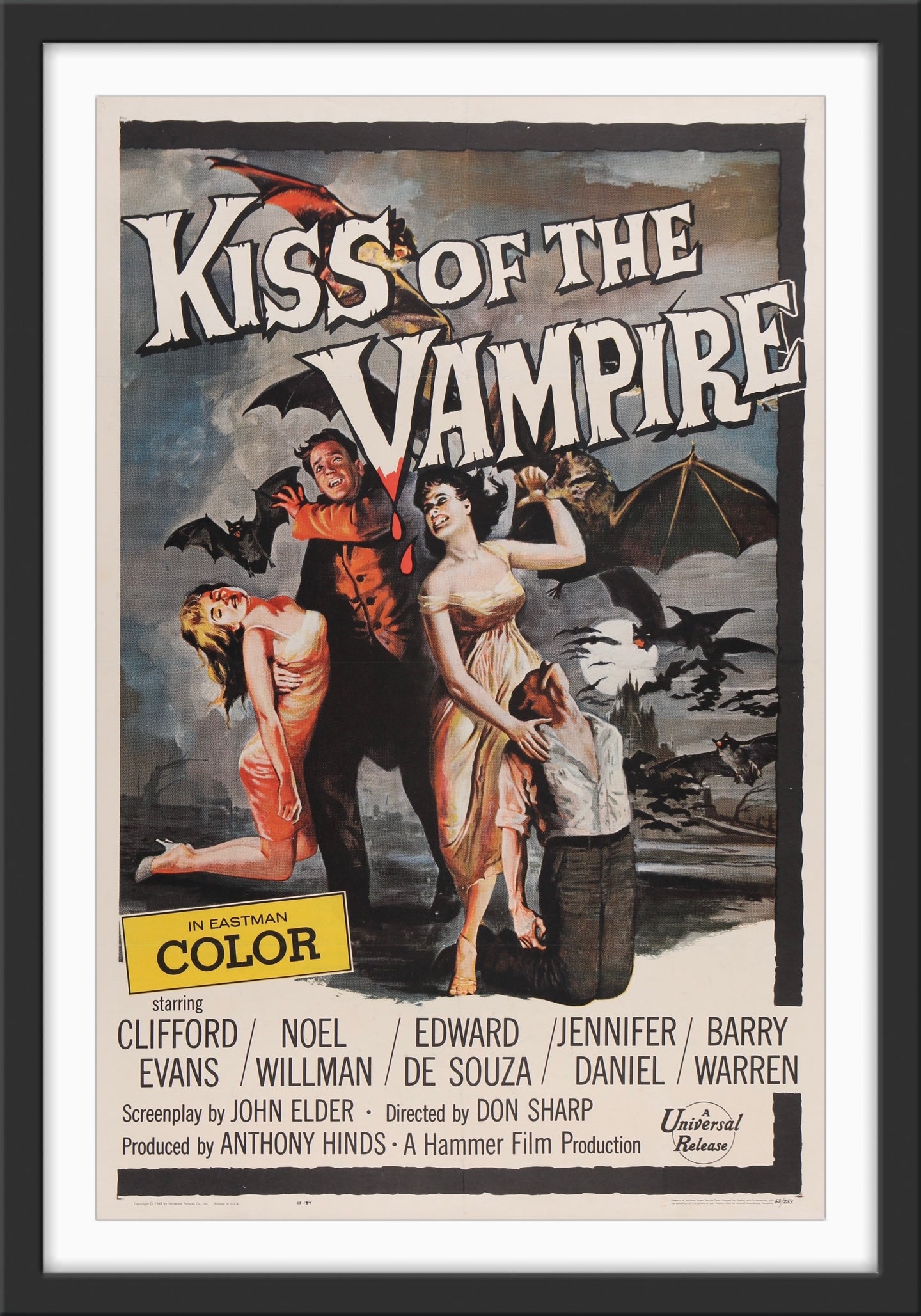 An original movie poster for the Hammer Horror film Kiss of The Vampire