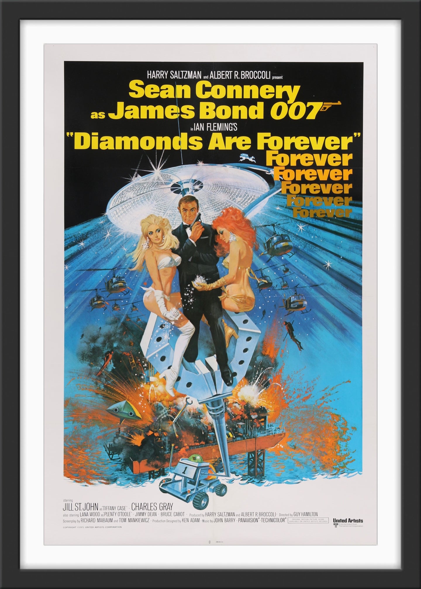 An original movie poster for the James Bond film Diamonds Are Forever