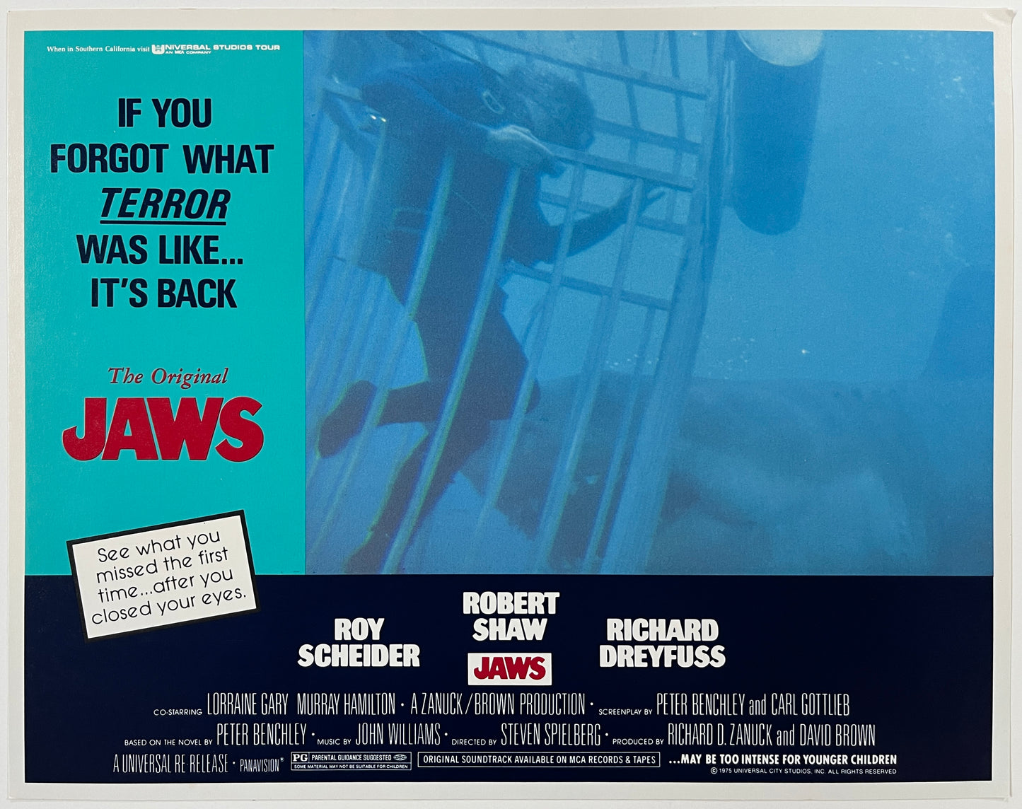 An original 11x14 lobby card for the Steven Spielberg film Jaws