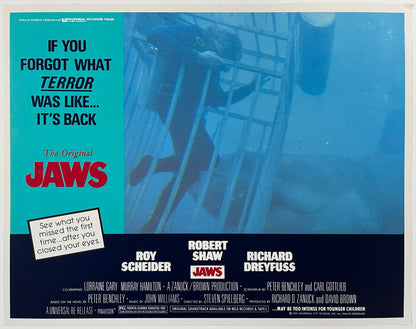 An original 11x14 lobby card for the Steven Spielberg film Jaws