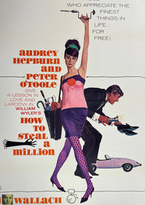 An original movie poster for the Audrey Hepburn film How To Steal A Million