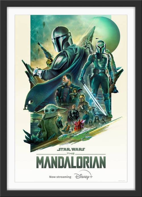 An original movie poster for the Disney+ Star Wars series The Mandalorian