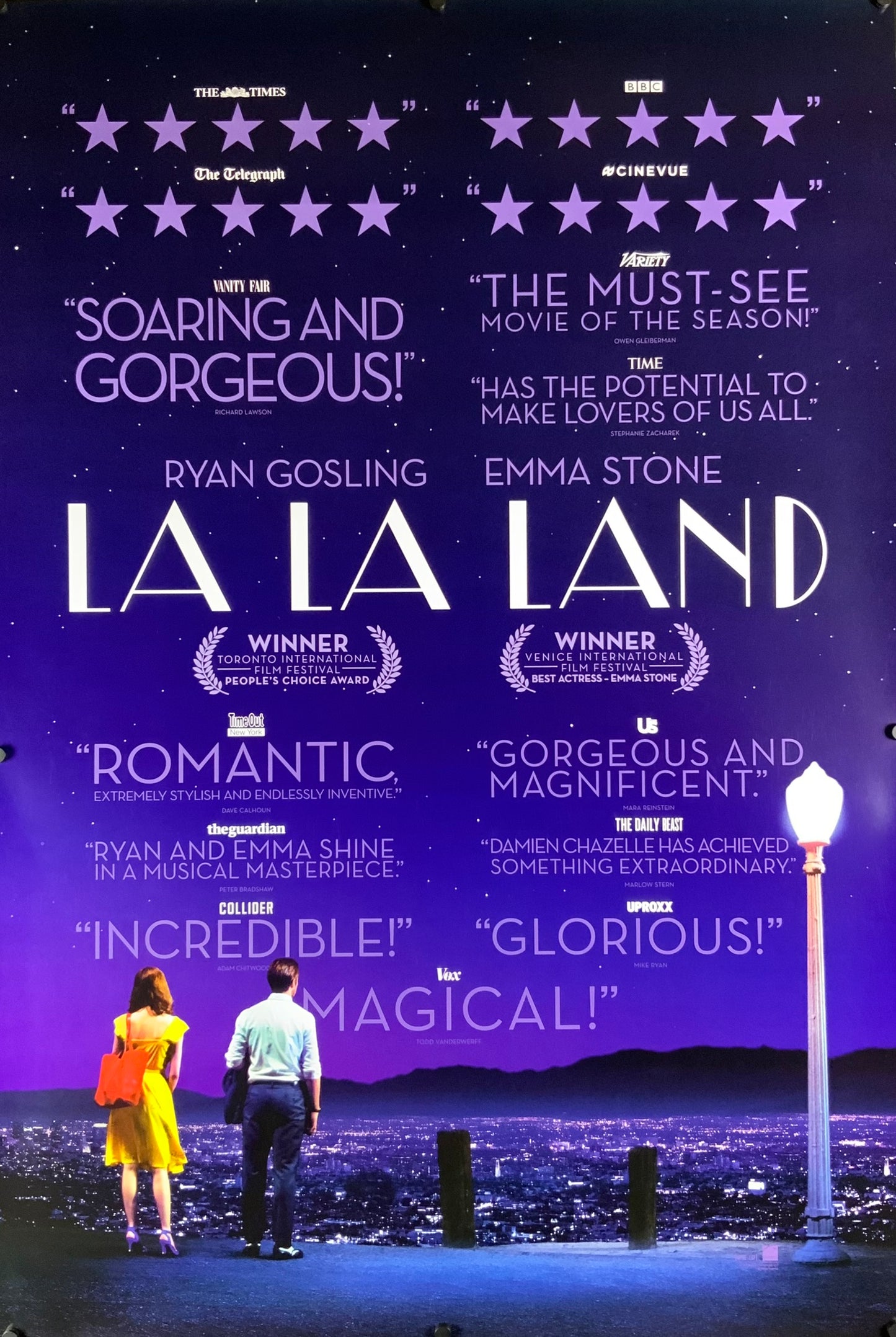 An original movie poster for the film La La Land