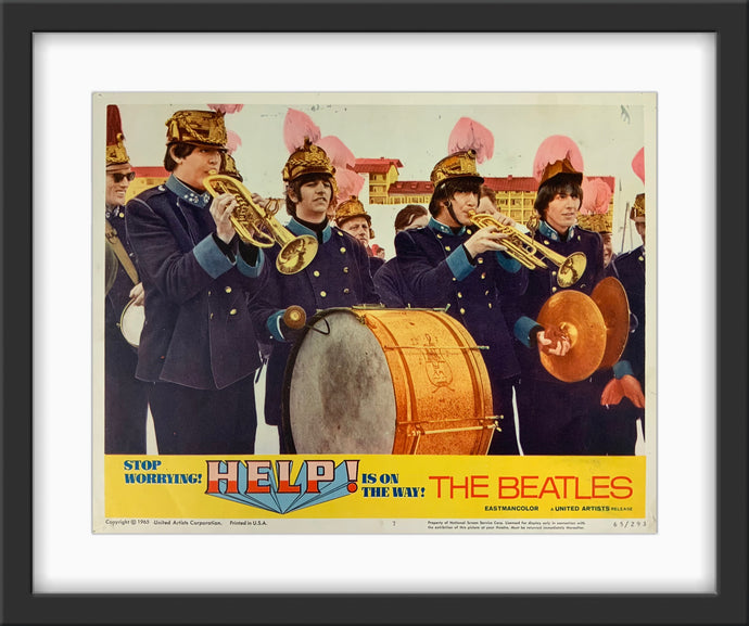 An original framed lobby card for The Beatles film HELP!