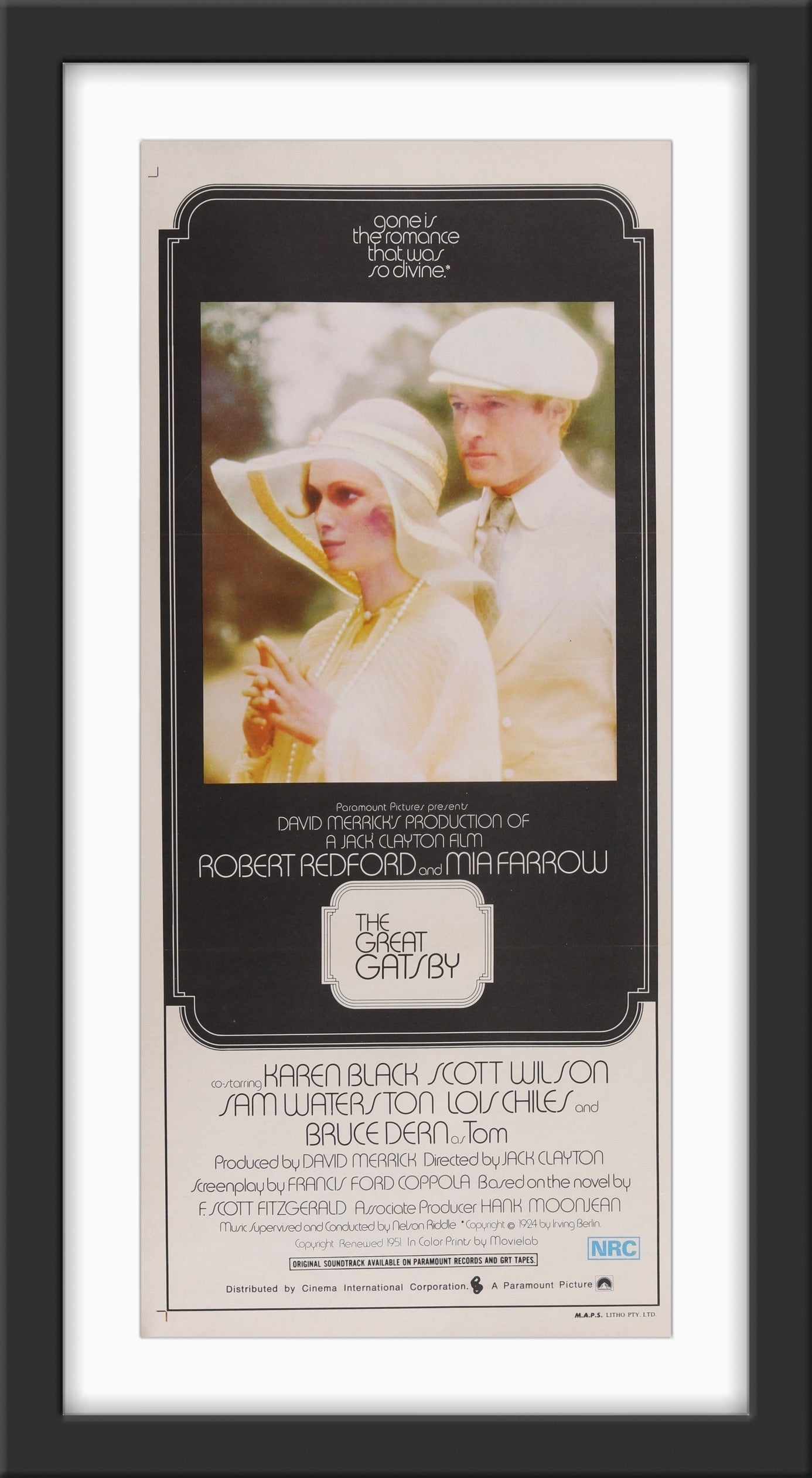 An original movie poster for the 1974 film The Great Gatsby