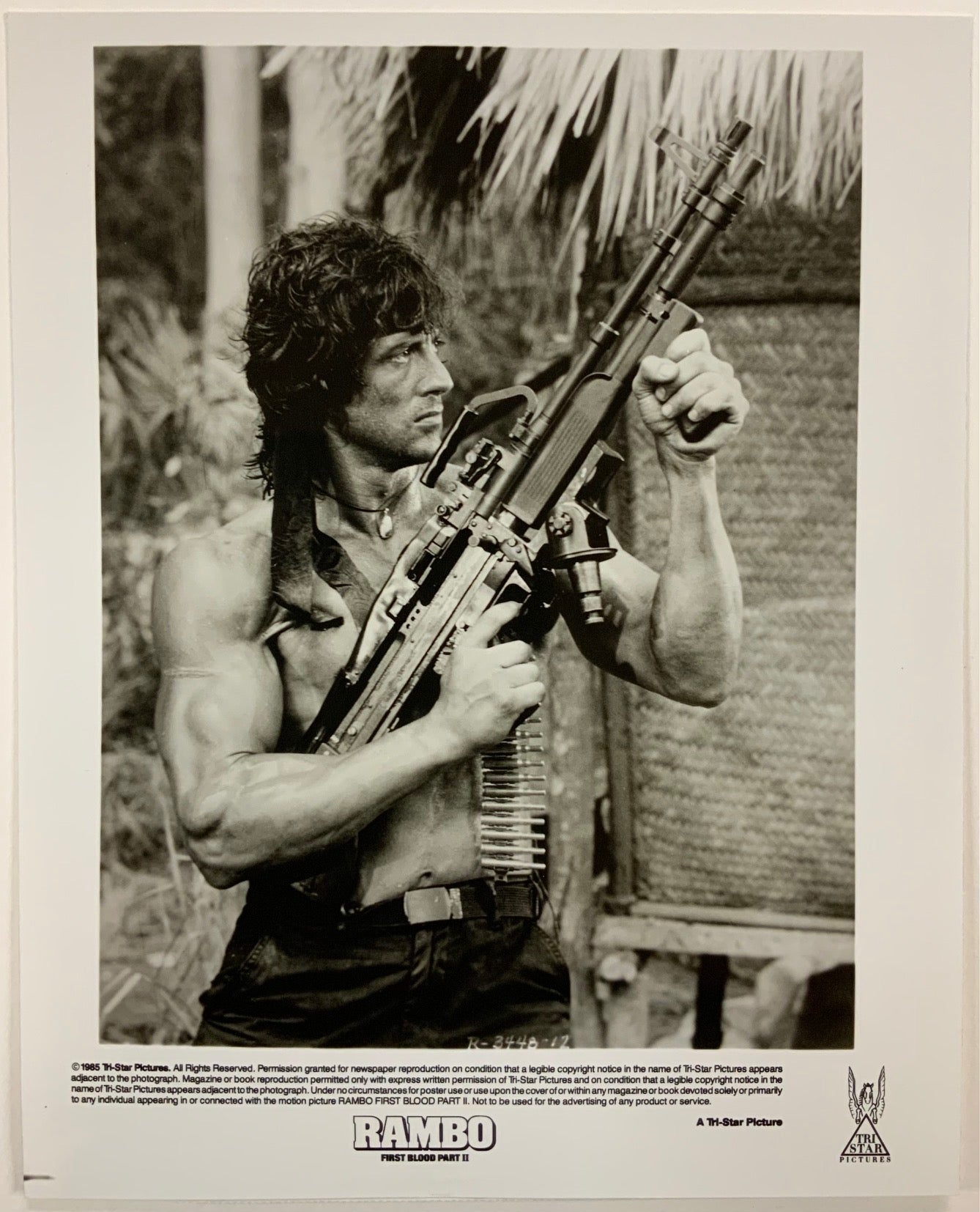An original and framed 8x10 movie still for the Sylevester Stallone film Rambo First Blood Part 2